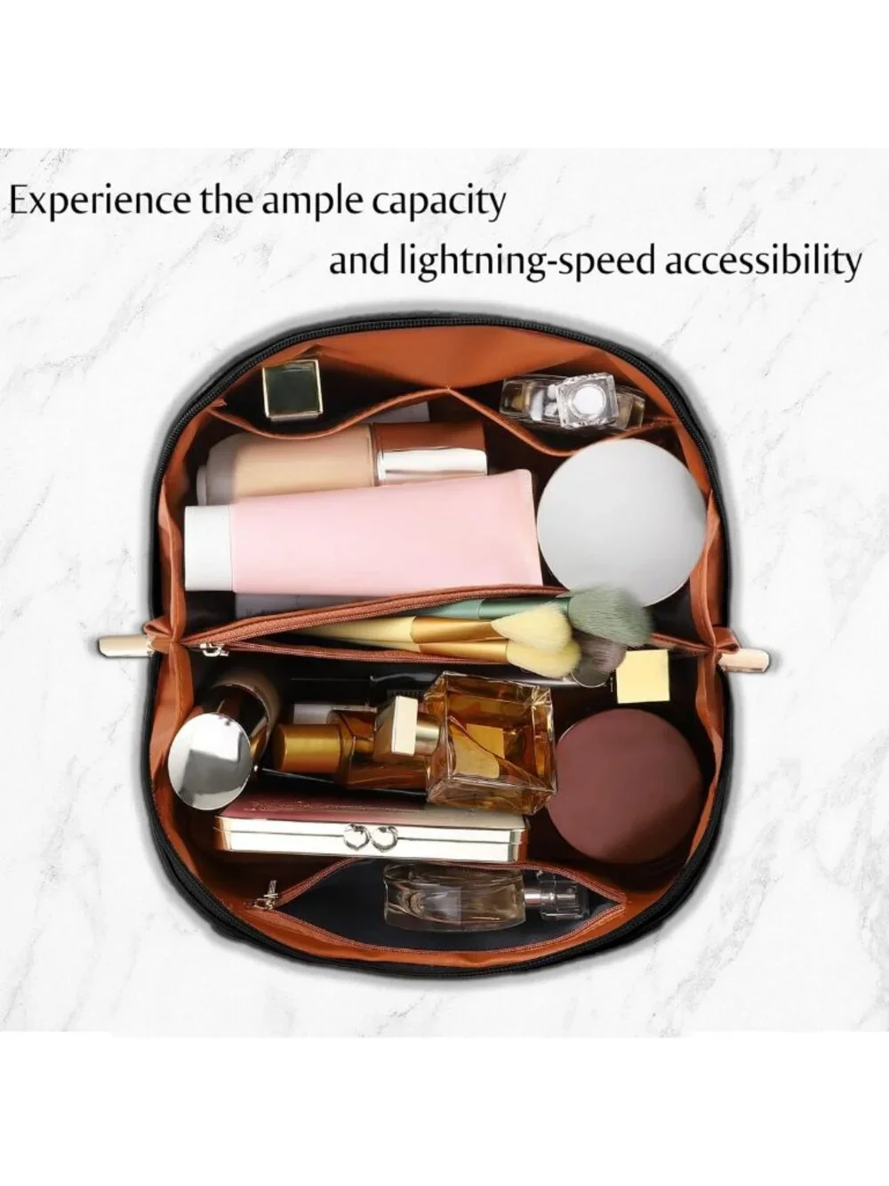 Large Capacity Waterproof Makeup Bag - Portable Organizer with Dividers & Handle
